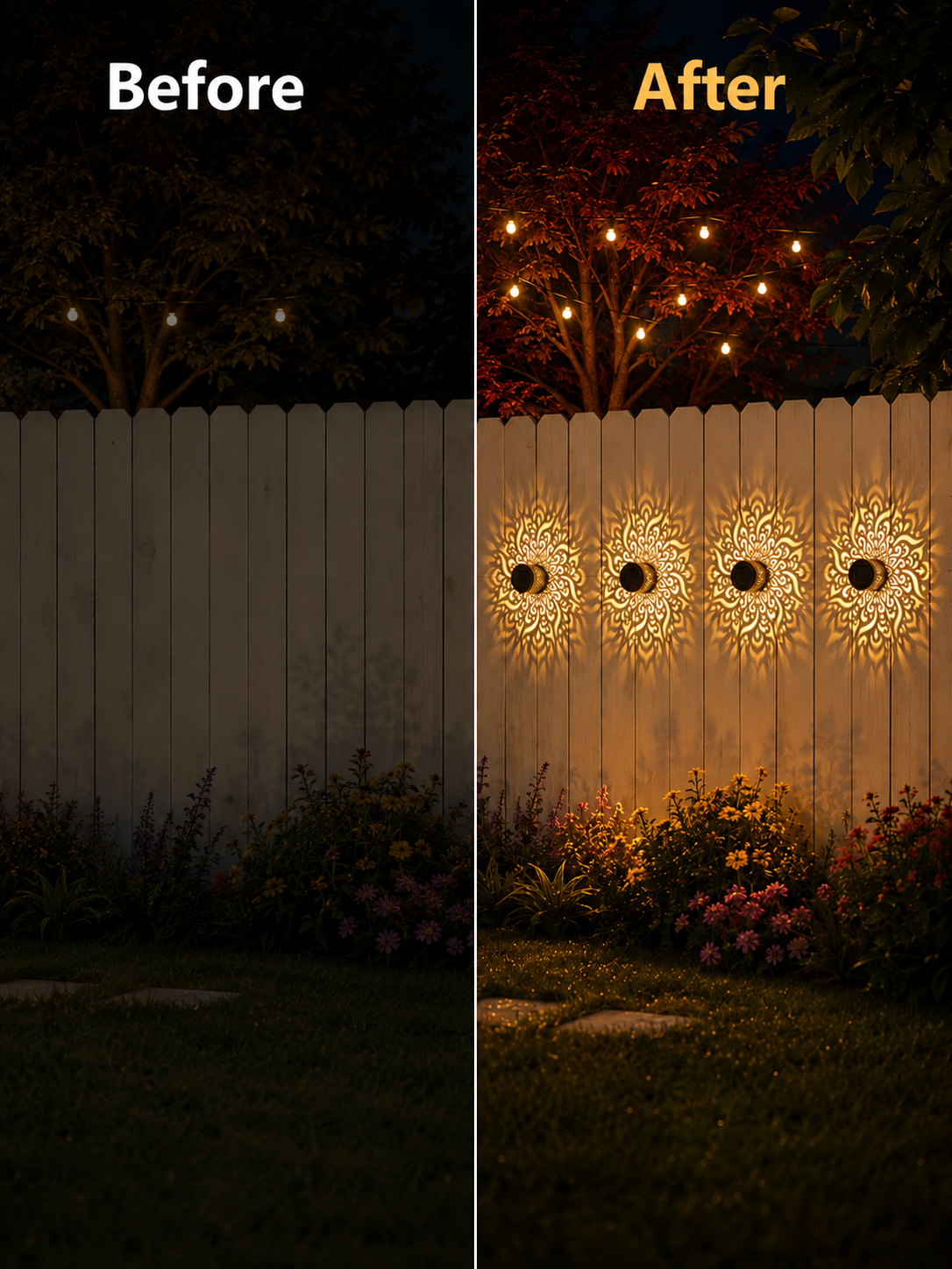 Solar Mandala Fence Lights, Outdoor Wall Decor