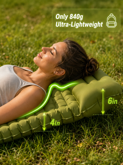 Ultra-Light Inflatable Camping Sleeping Pad with Built-in Foot Pump