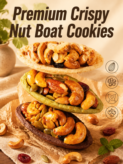 Crispy Nut Boat Cookies - Cashew & Almond Mixed Snack, Cocoa/Matcha/Original Flavor