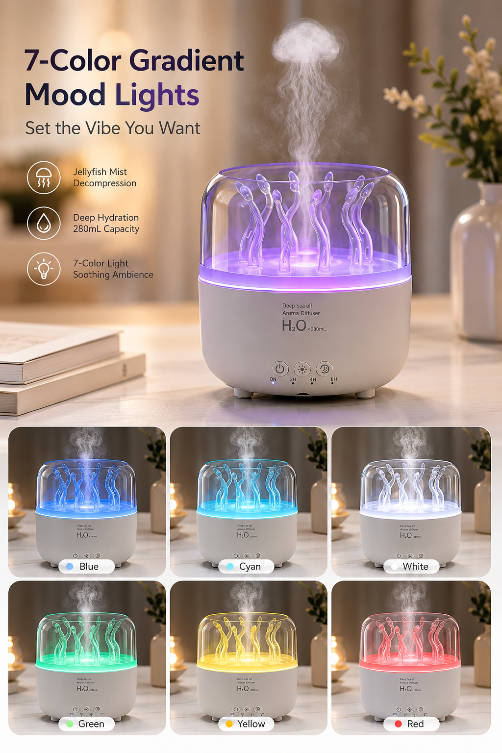 Rotating Seaweed Aroma Diffuser & Cool Mist Humidifier