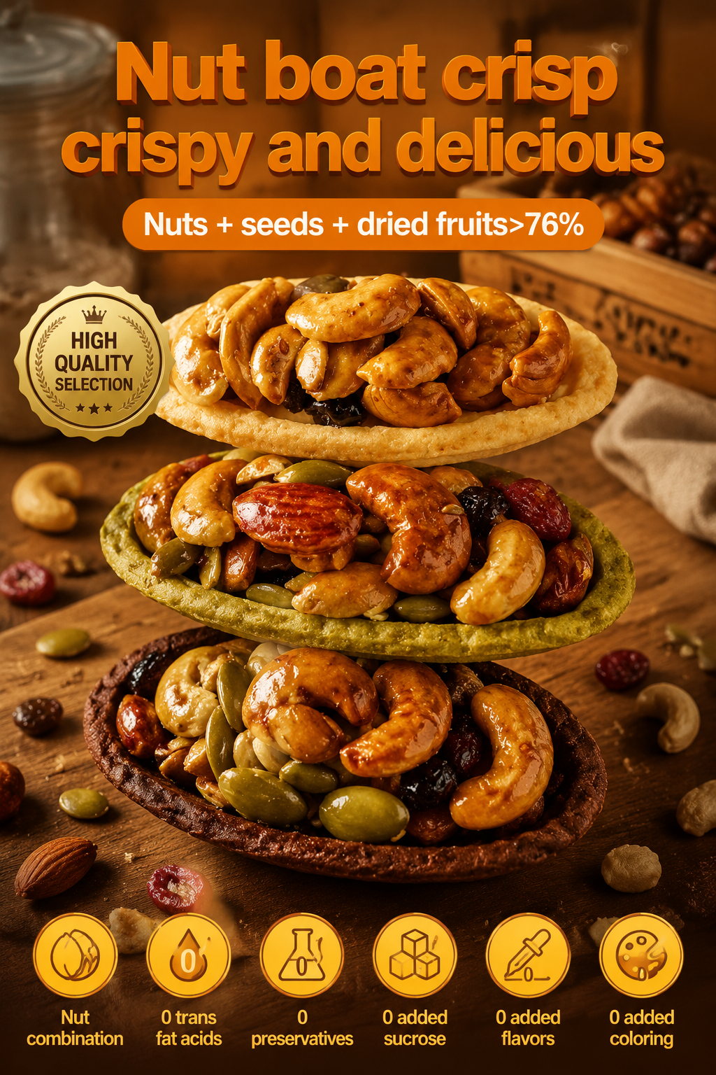 Crispy Nut Boat Cookies - Cashew & Almond Mixed Snack, Cocoa/Matcha/Original Flavor