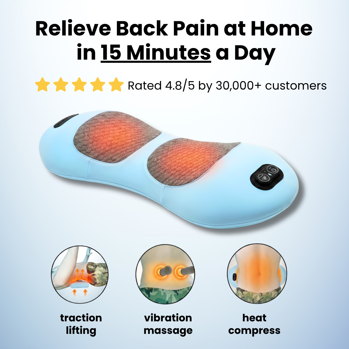3-in-1 Back Massager with Heat, Vibration & Traction - Relieve Back Pain at Home