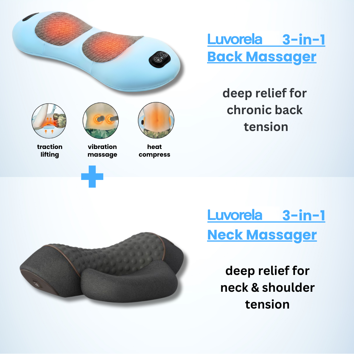 3-in-1 Back Massager with Heat, Vibration & Traction - Relieve Back Pain at Home