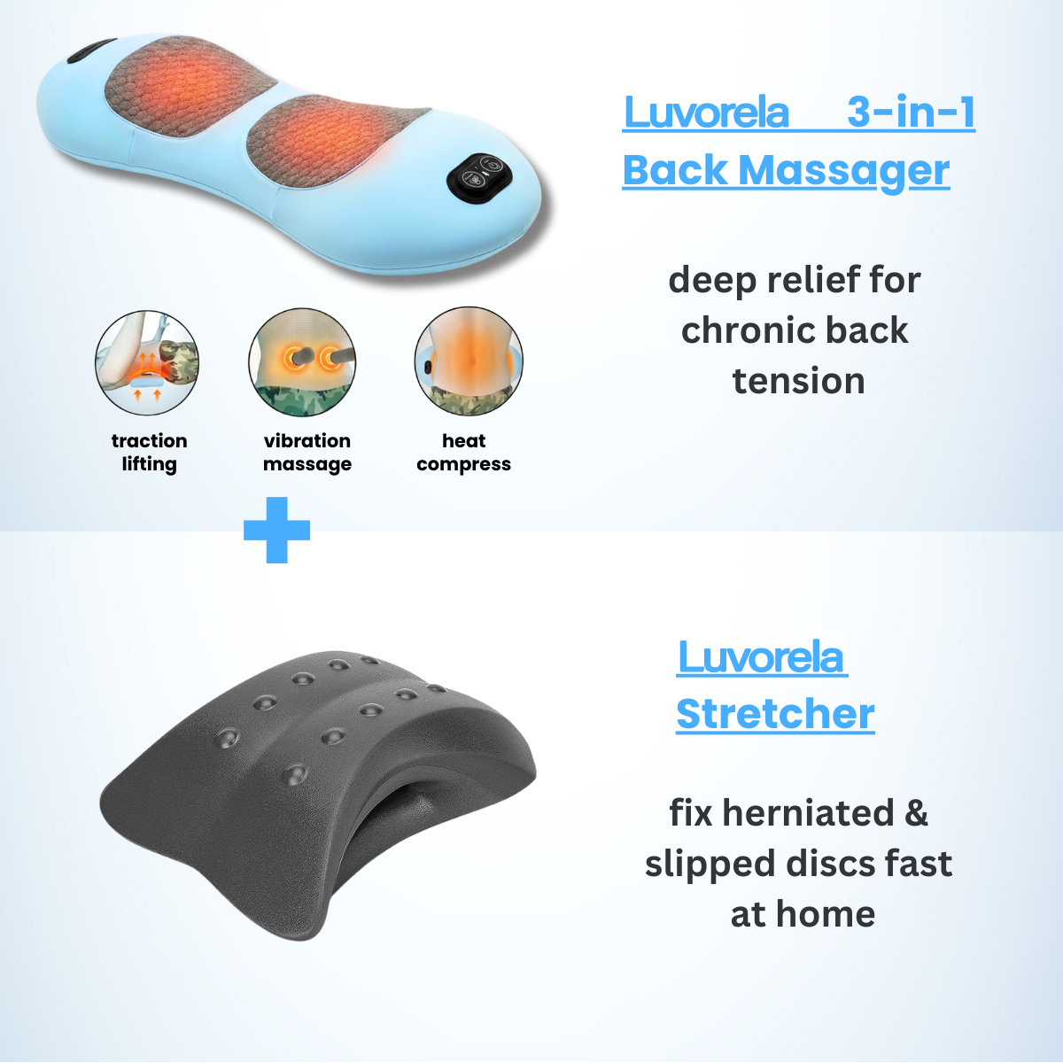 3-in-1 Back Massager with Heat, Vibration & Traction - Relieve Back Pain at Home